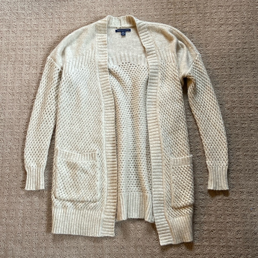 American Eagle Outfitters Open Front Knit Cardigan - Cream